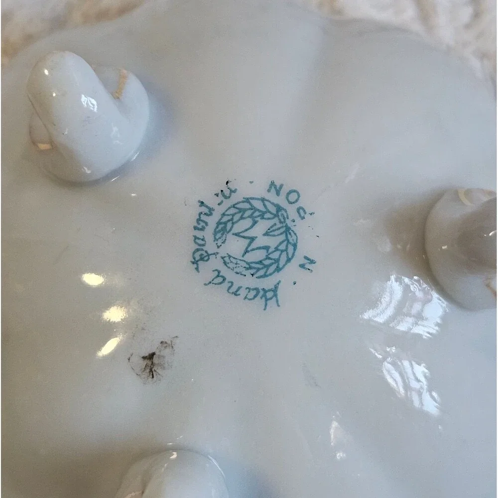 Antique Hand-Painted Floral Footed Bowl  Nippon-Style Mark Gold Trim 3